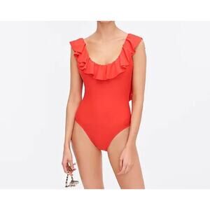 J. Crew Red Ruffle scoopback one-piece swimsuit Size 6